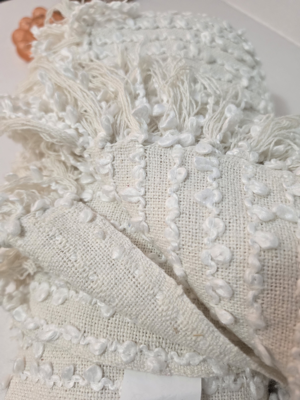 Textured Woven Cream Throw Blanket with Fringe - Picture 5 of 6